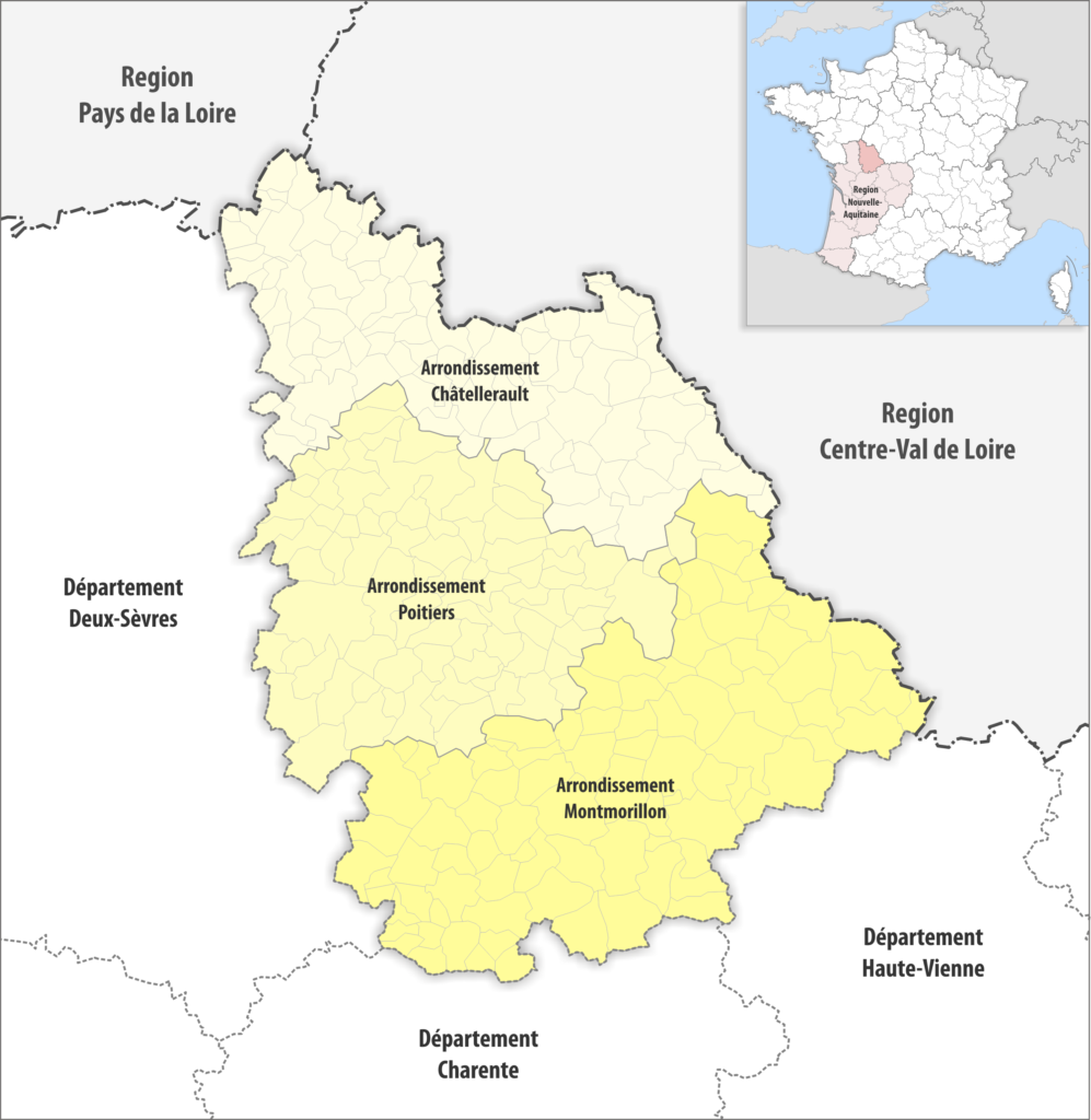 Carte des arrondissements du département de la Vienne.