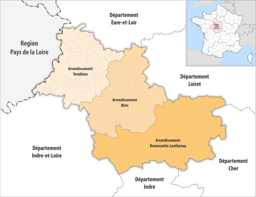 Carte des arrondissements du département de Loir-et-Cher.
