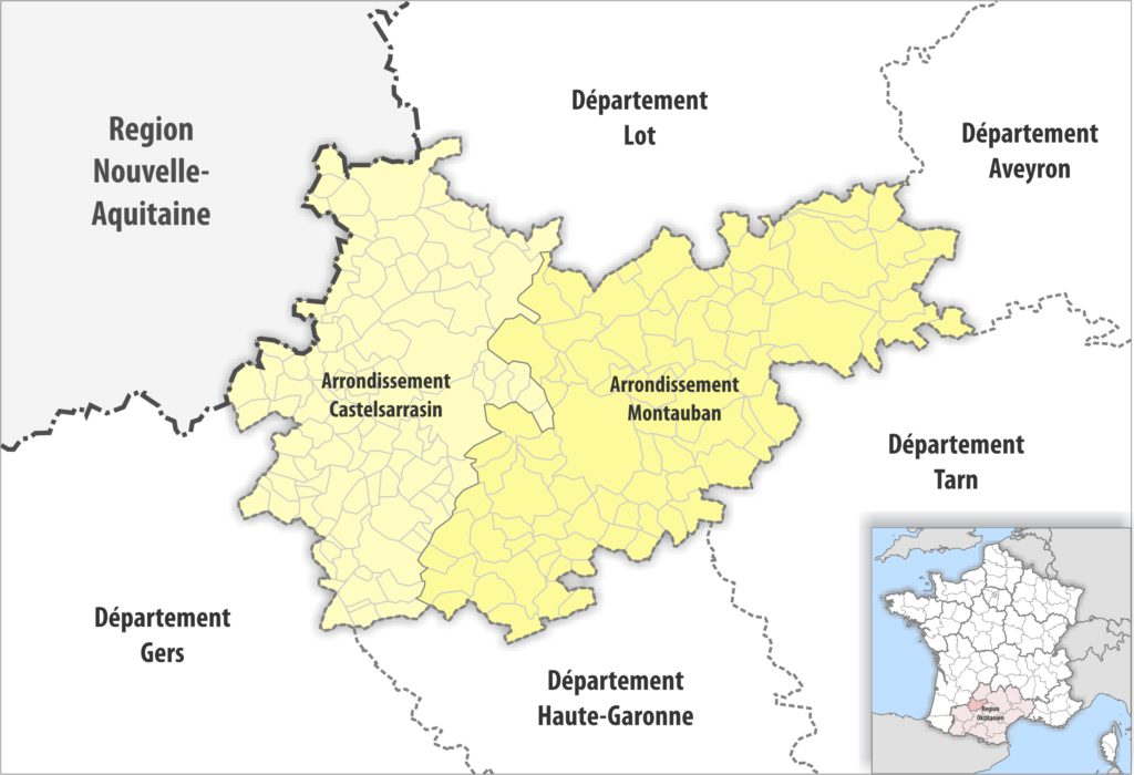 Carte des arrondissements du département de Tarn-et-Garonne.