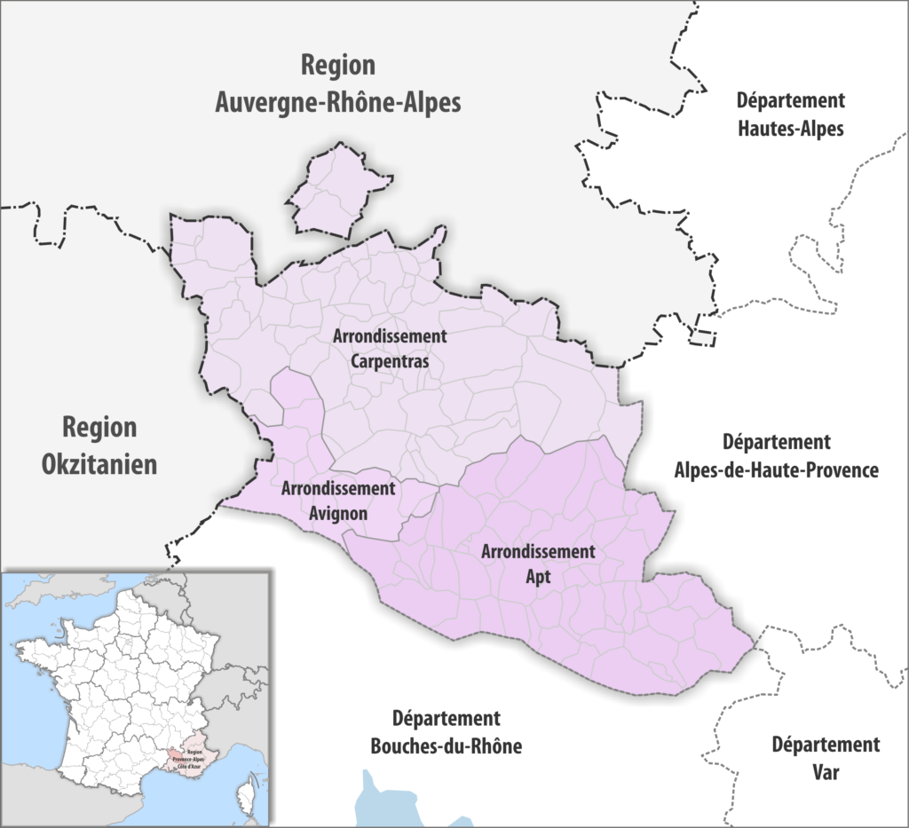 Carte des arrondissements du département de Vaucluse.