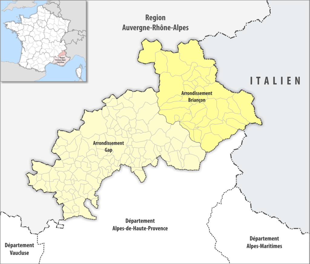 Carte des arrondissements du département des Hautes-Alpes.
