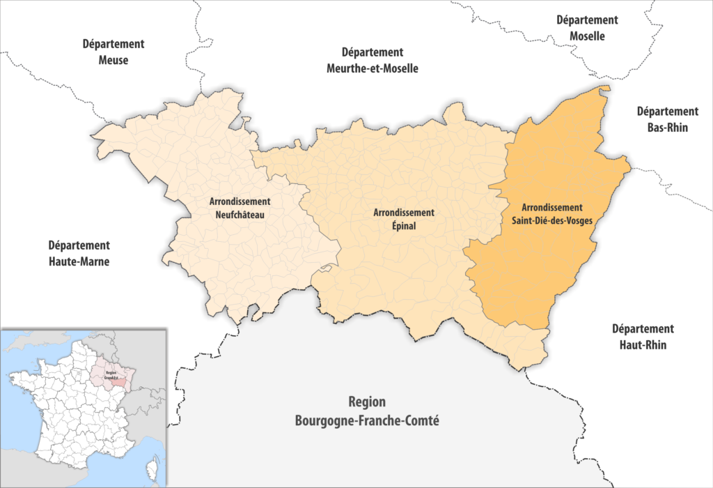 Carte des arrondissements du département des Vosges.
