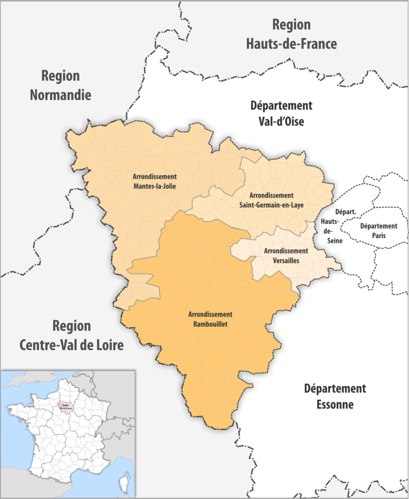 Carte des arrondissements du département des Yvelines.