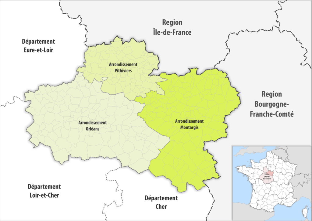Carte des arrondissements du département du Loiret.