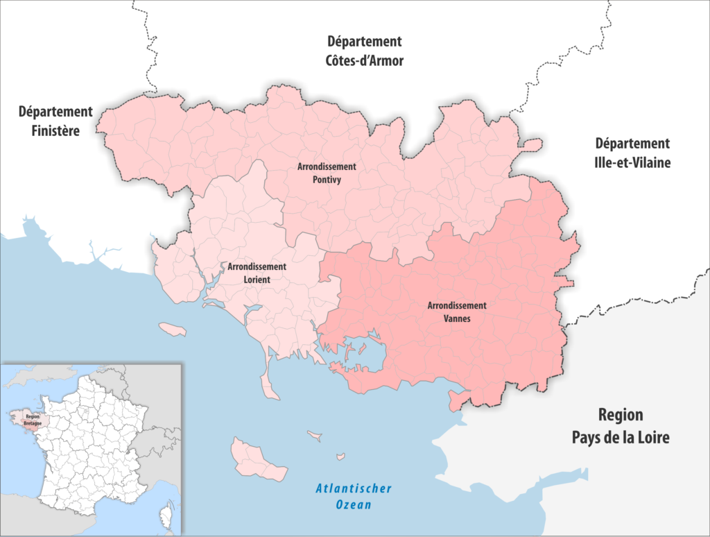 Carte des arrondissements du département du Morbihan.