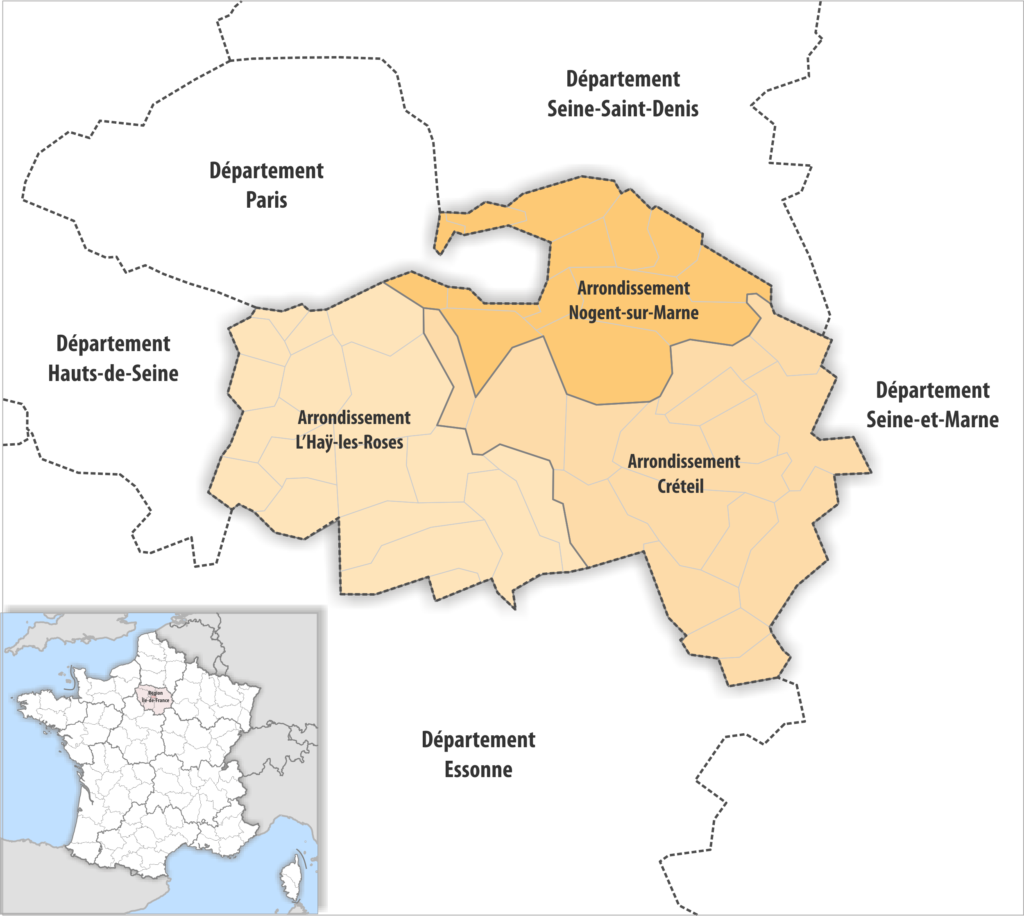 Carte des arrondissements du département du Val-de-Marne.