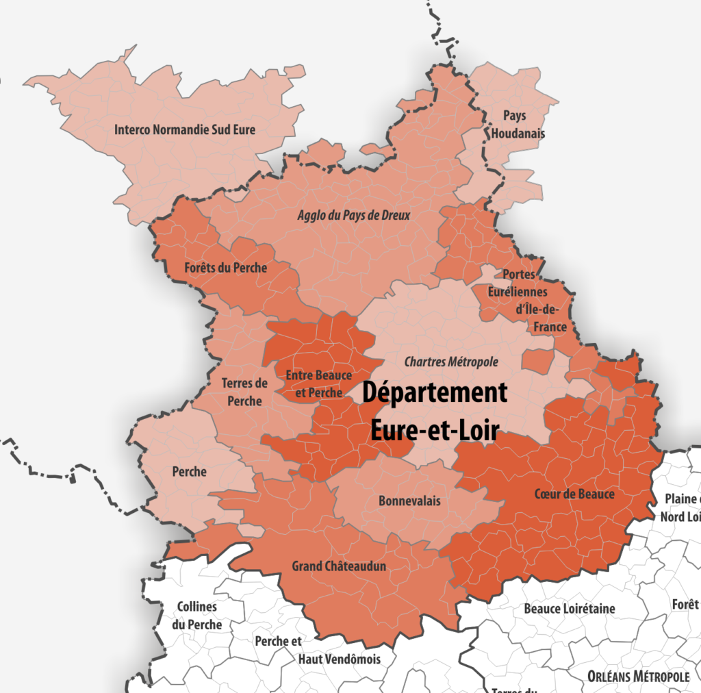 Carte des intercommunalités d'Eure-et-Loir.