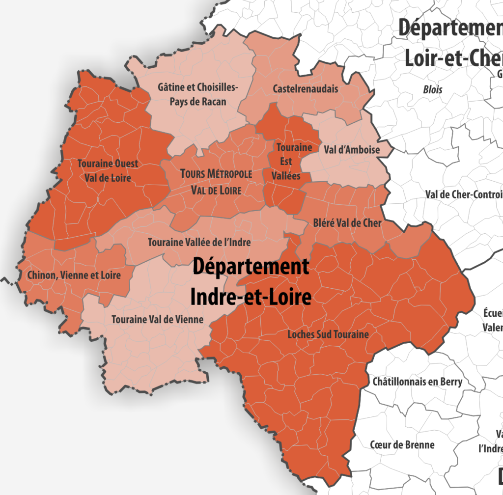 Carte des intercommunalités d'Indre-et-Loire.