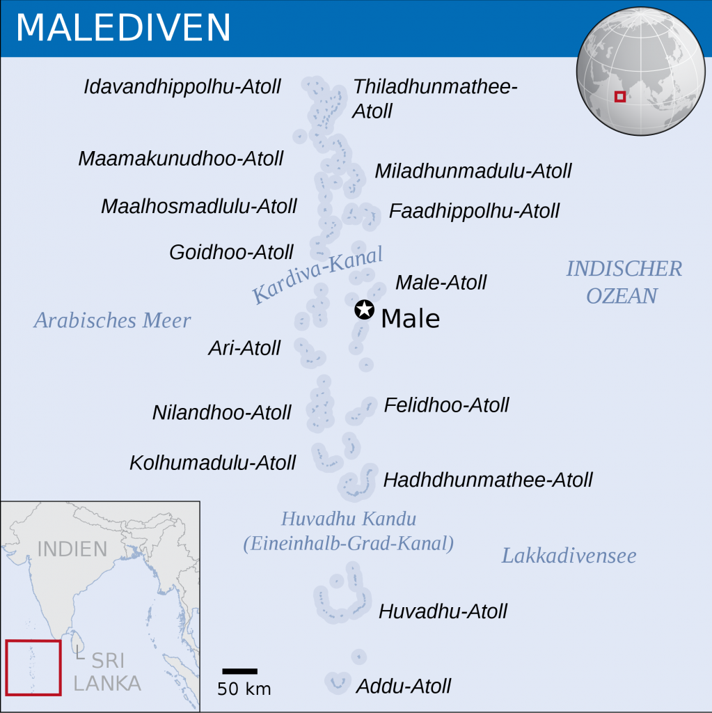 Carte des principales villes des Maldives