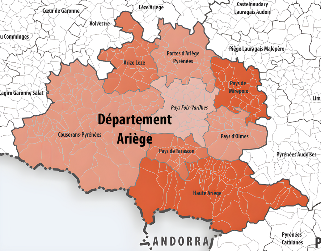 Carte des intercommunalités de l'Ariège.