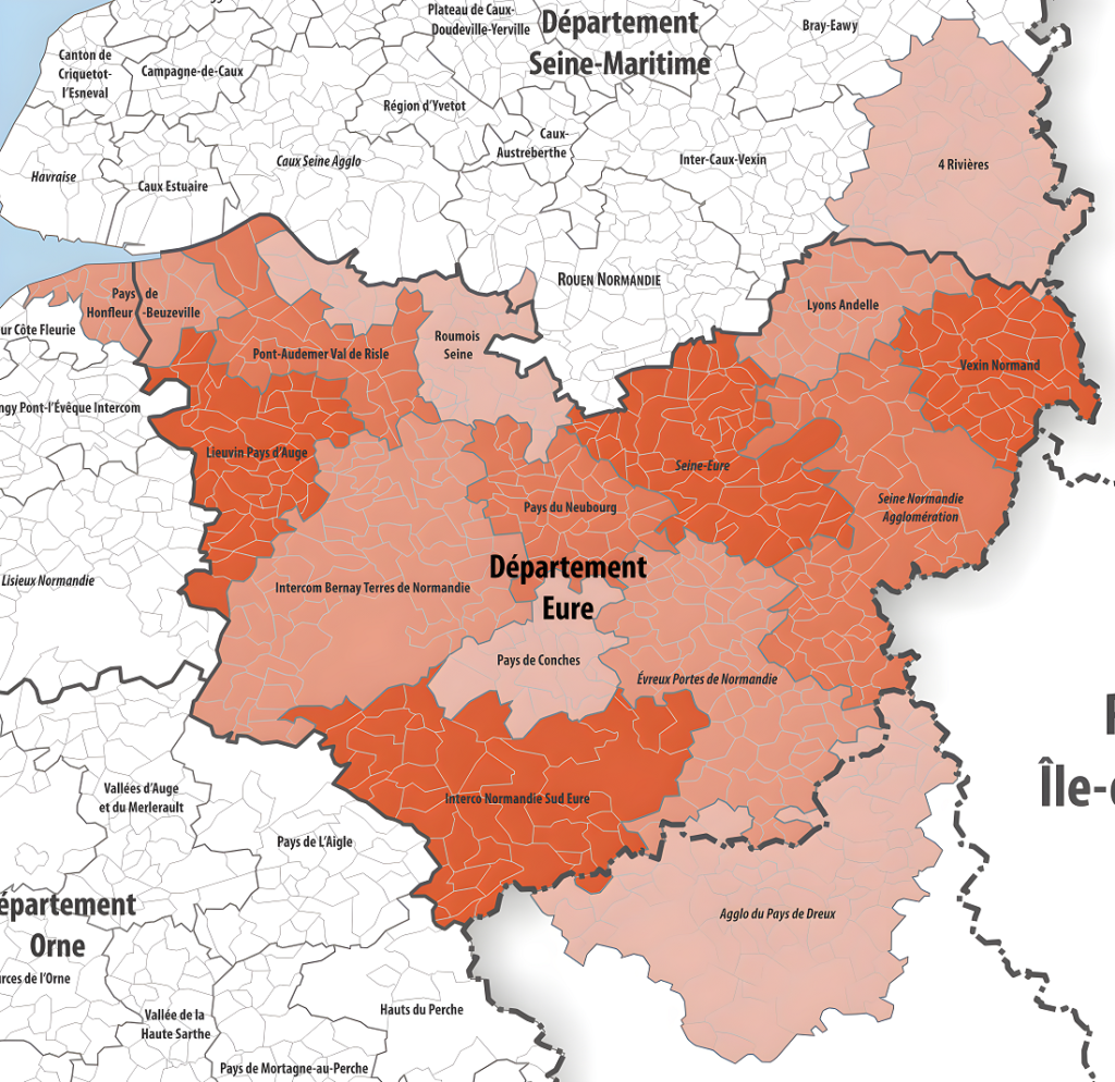 Carte des intercommunalités de l'Eure.