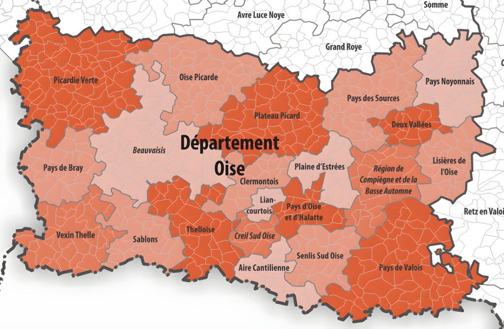 Carte des intercommunalités de l'Oise.