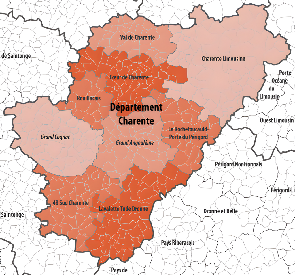 Carte des intercommunalités de la Charente.