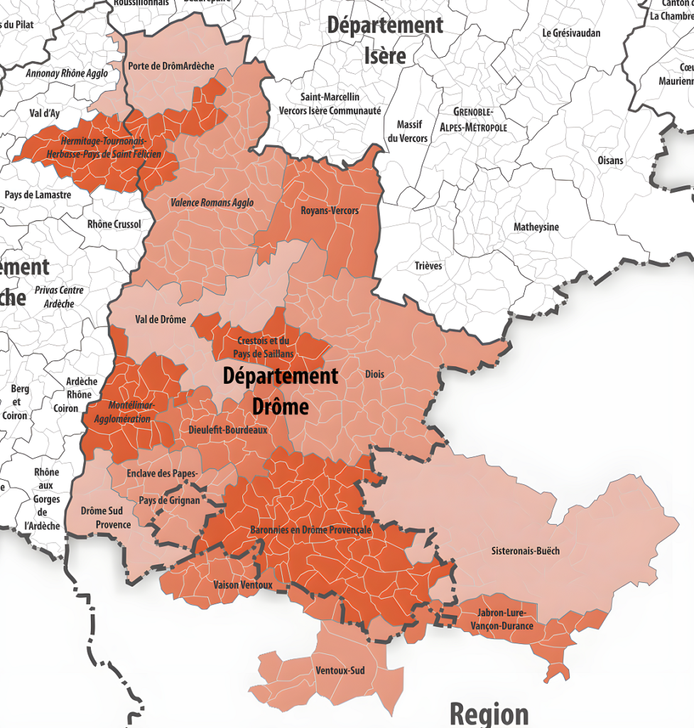 Carte des intercommunalités de la Drôme.