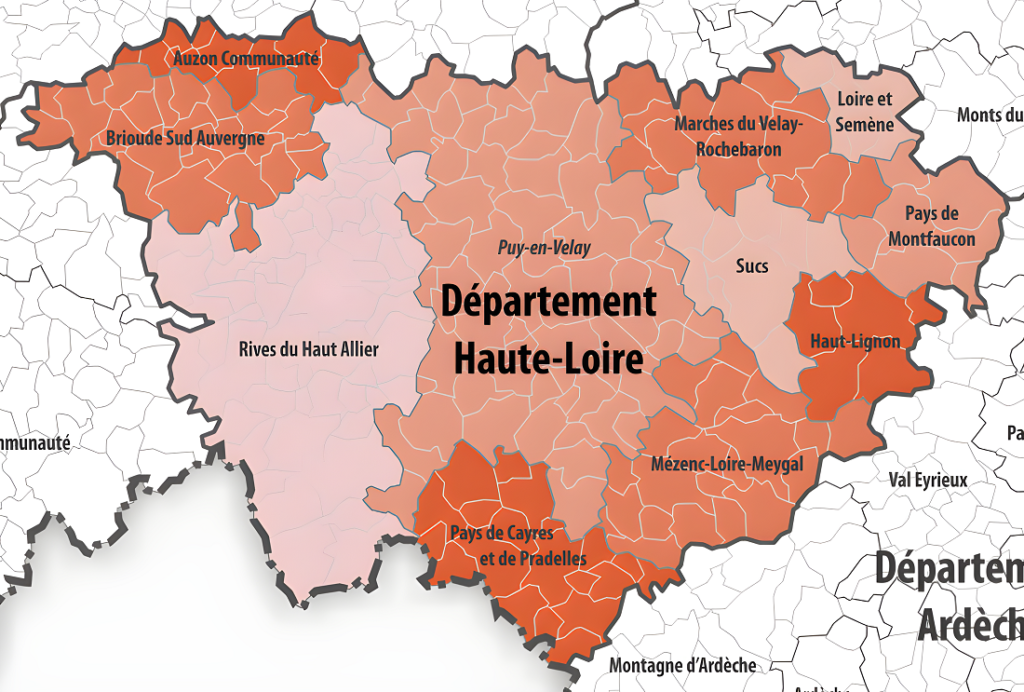 Carte des intercommunalités de la Haute-Loire.