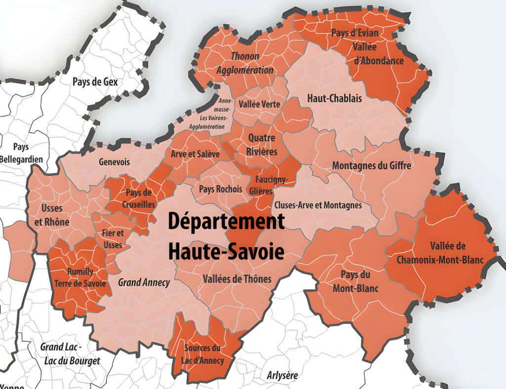 Carte des intercommunalités de la Haute-Savoie.