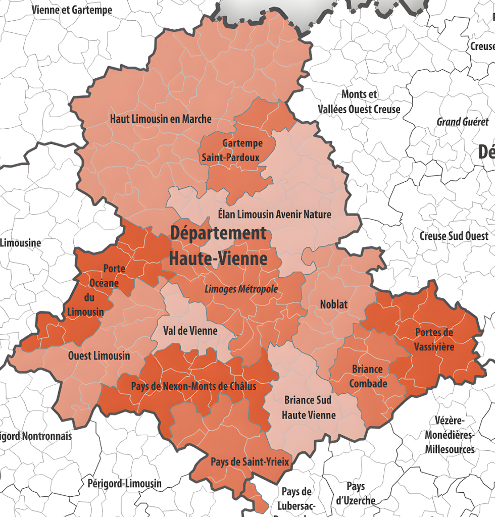 Carte des intercommunalités de la Haute-Vienne.