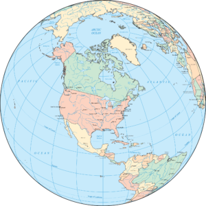 Carte de l'Amérique du Nord sur le globe.