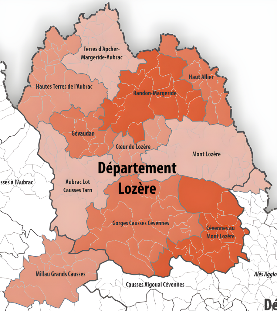 Carte des intercommunalités de la Lozère.