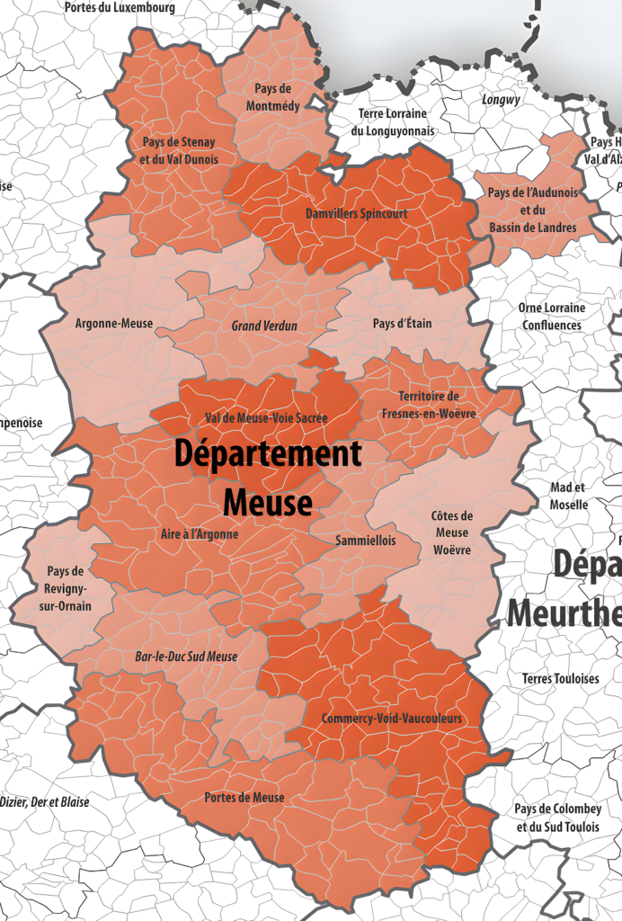 Carte des intercommunalités de la Meuse.