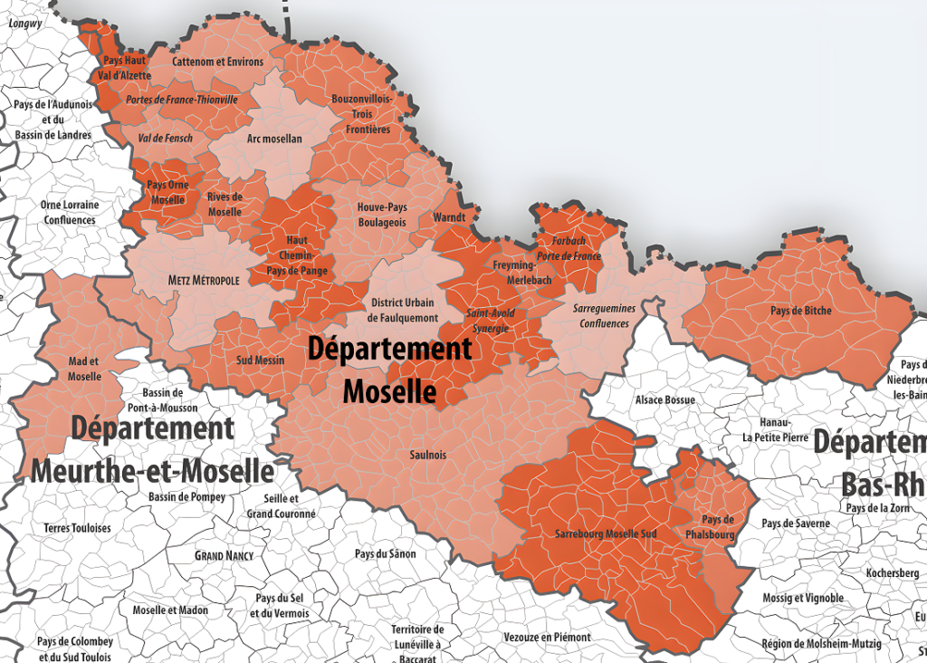 Carte des intercommunalités de la Moselle.