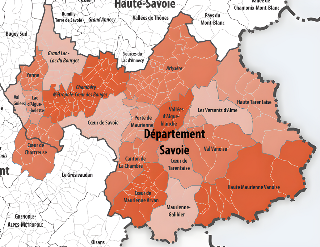 Carte des intercommunalités de la Savoie.