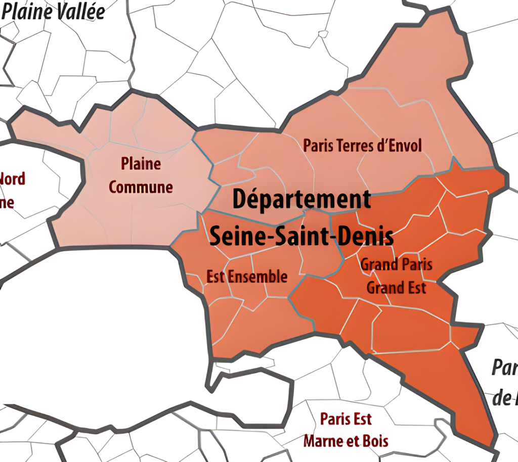 Carte des intercommunalités de la Seine-Saint-Denis.