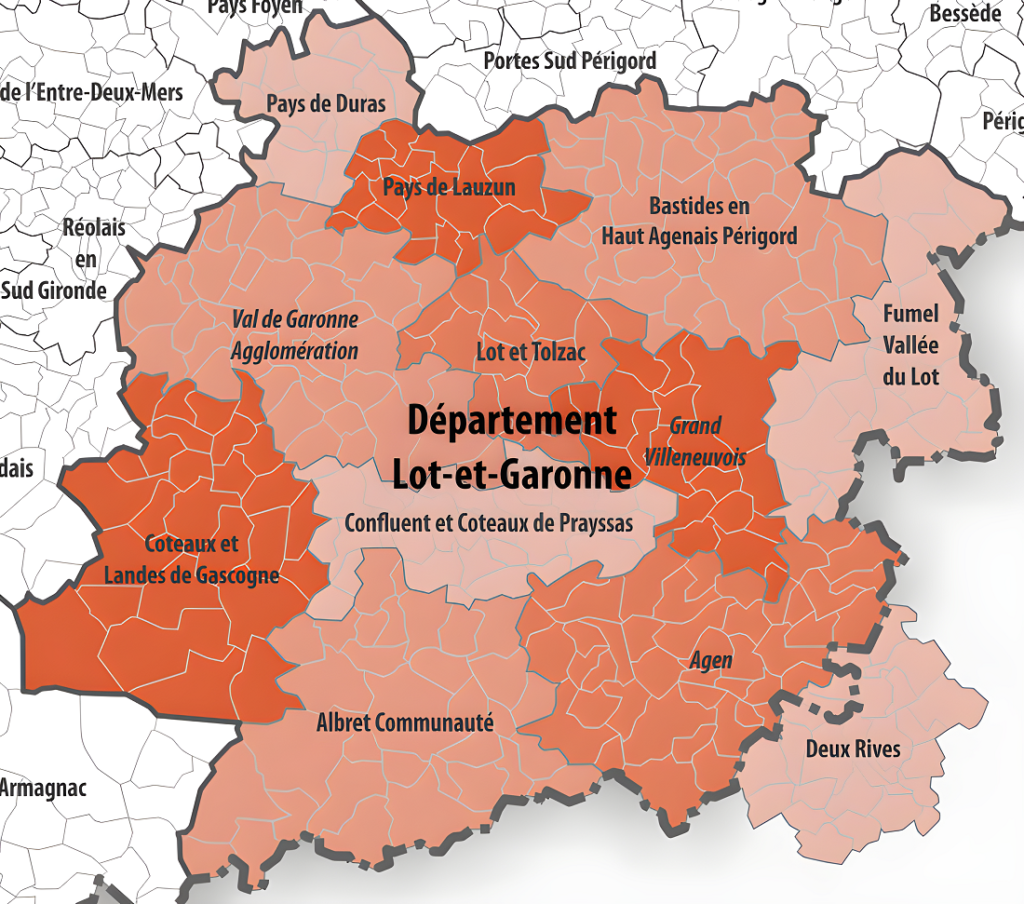 Carte des intercommunalités de Lot-et-Garonne.
