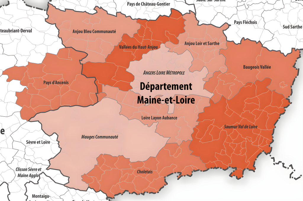 Carte des intercommunalités de Maine-et-Loire.