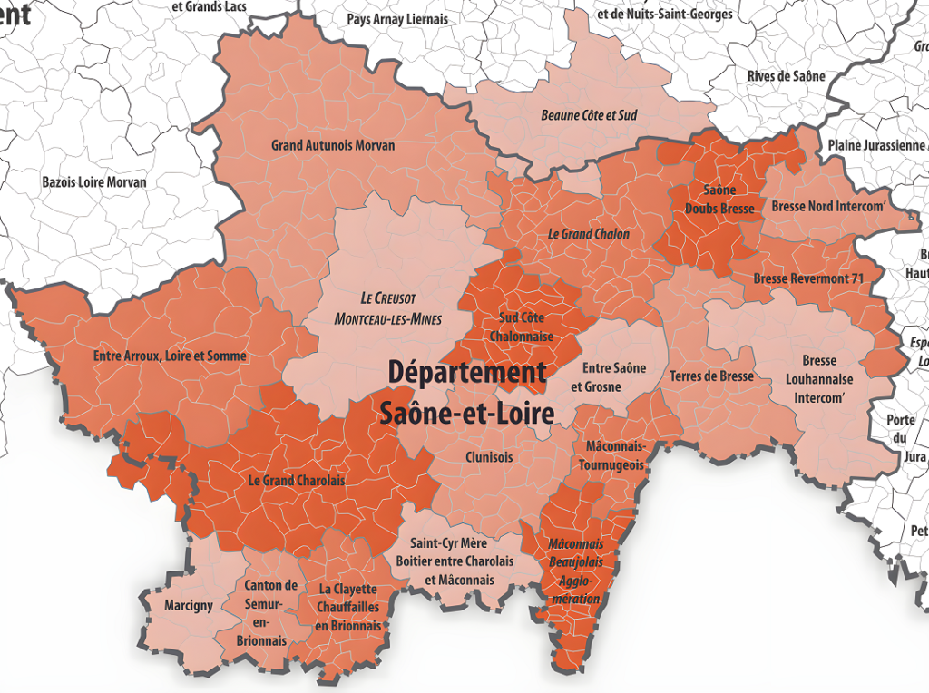 Carte des intercommunalités de Saône-et-Loire.