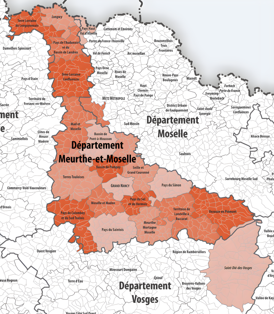 Carte des intercommunalités de Meurthe-et-Moselle.