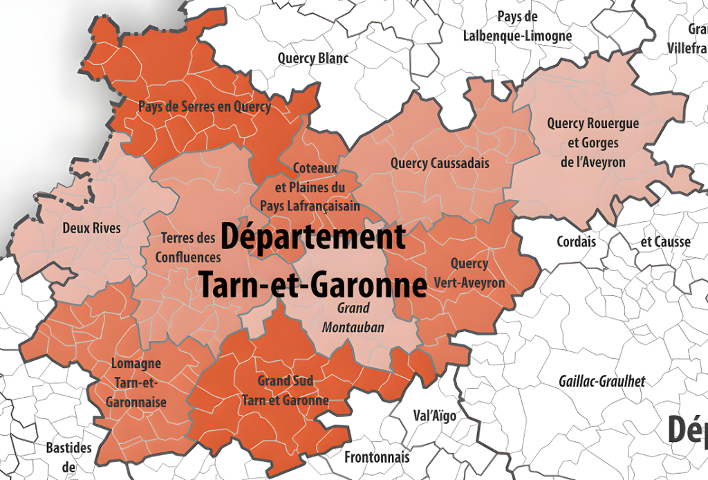 Carte des intercommunalités de Tarn-et-Garonne.