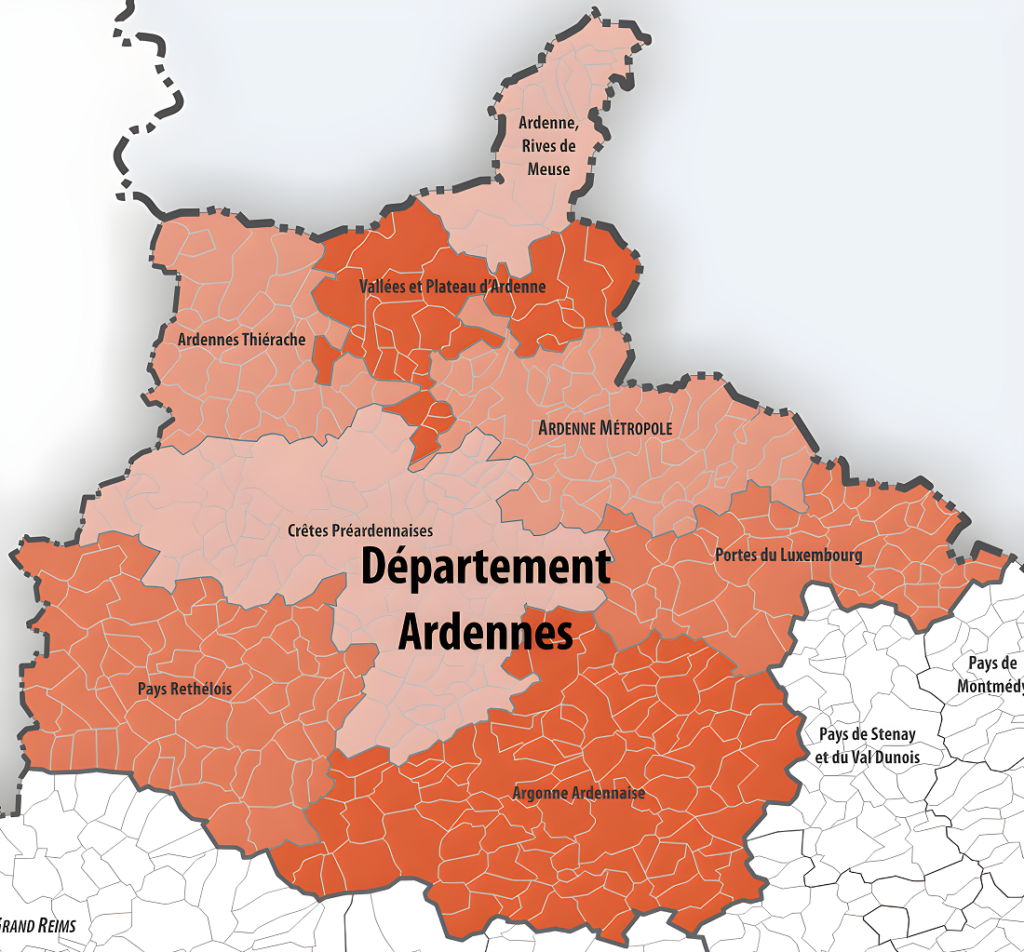 Carte des intercommunalités des Ardennes.