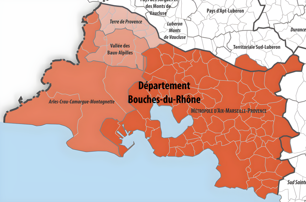 Carte des intercommunalités des Bouches-du-Rhône.