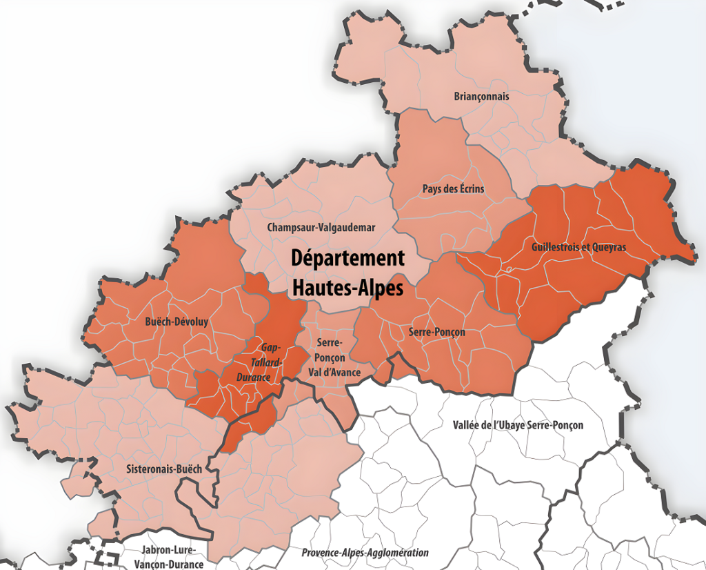 Carte des intercommunalités des Hautes-Alpes.