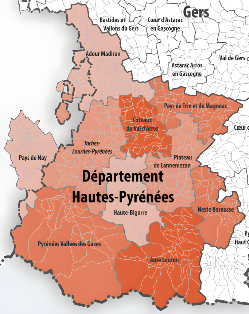 Carte des intercommunalités des Hautes-Pyrénées.