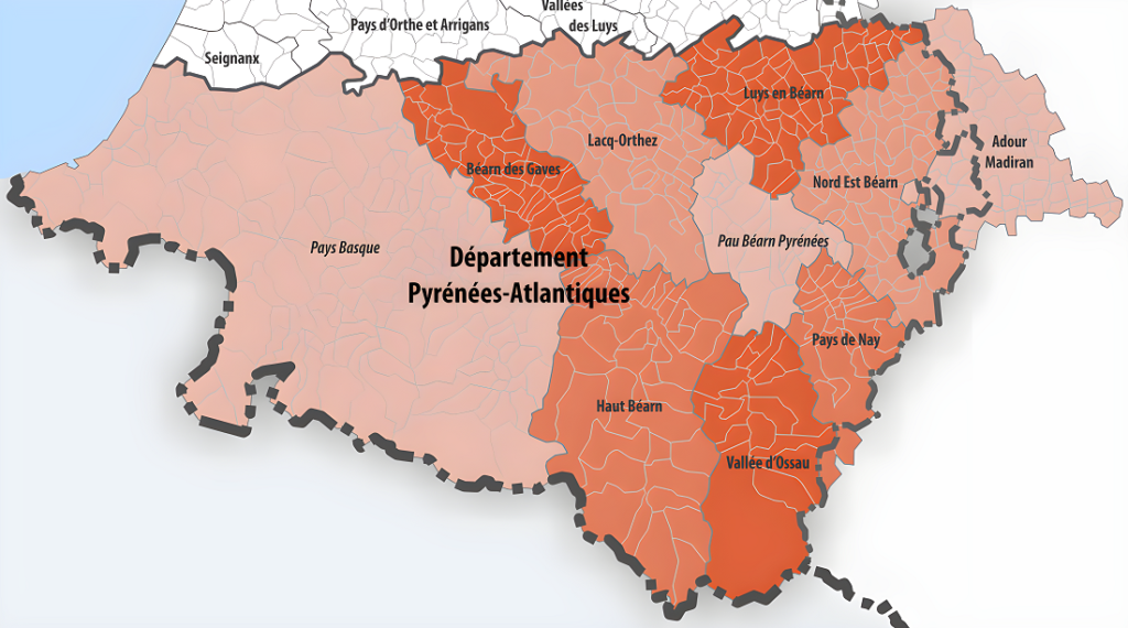 Carte des intercommunalités des Pyrénées-Atlantiques.