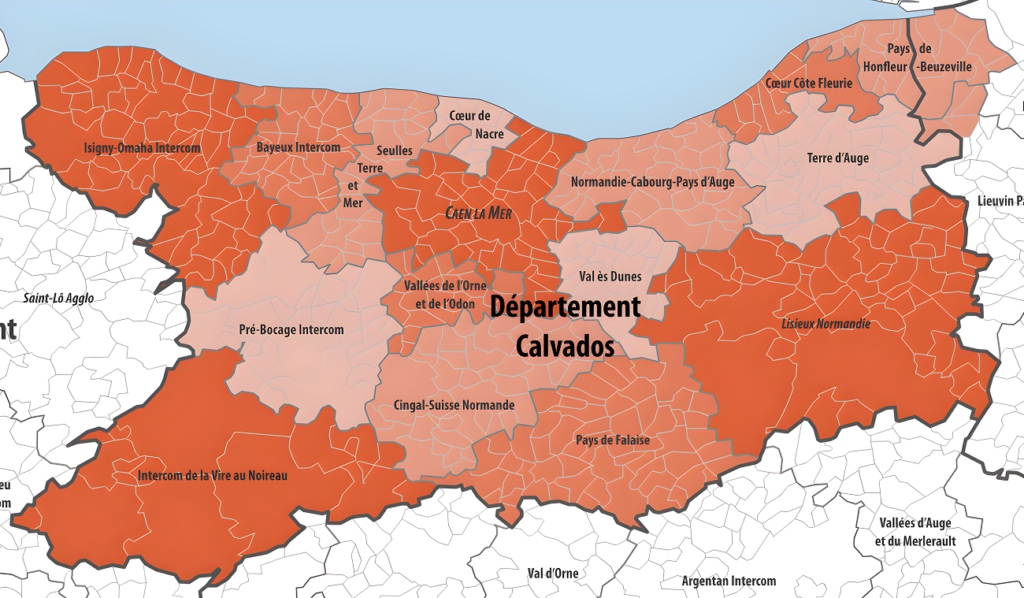 Carte des intercommunalités du Calvados.