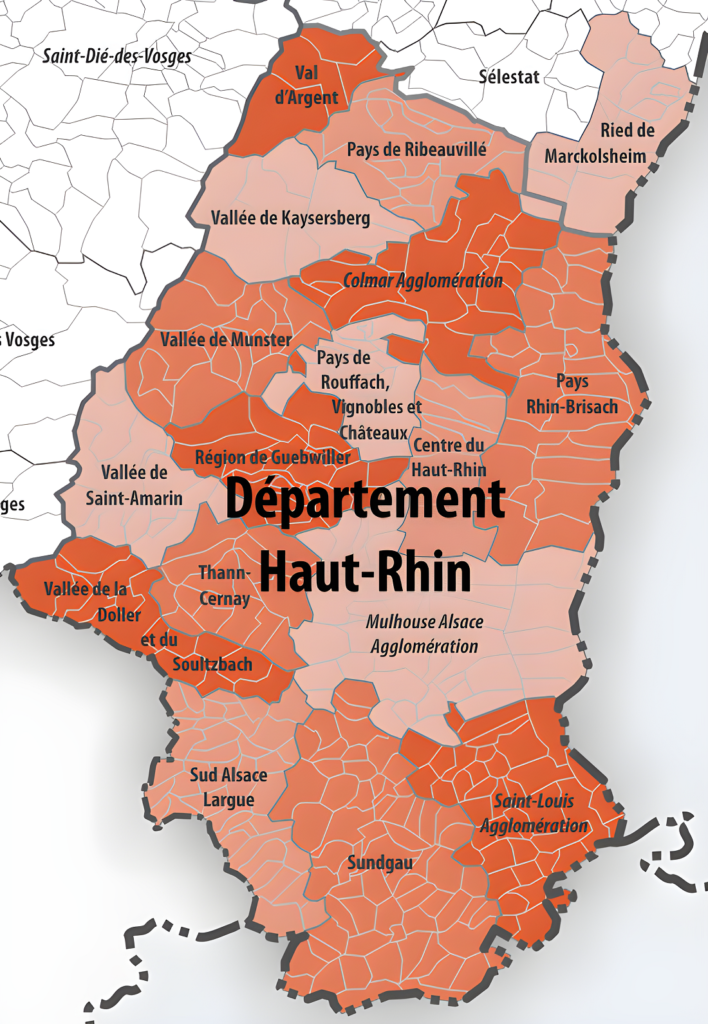 Carte des intercommunalités du Haut-Rhin.