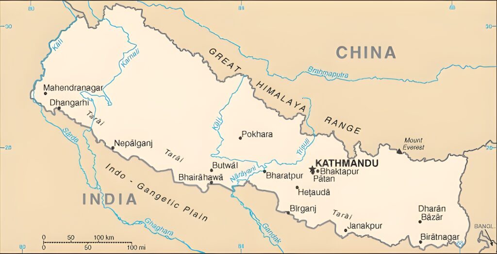 Carte des principales villes du Népal