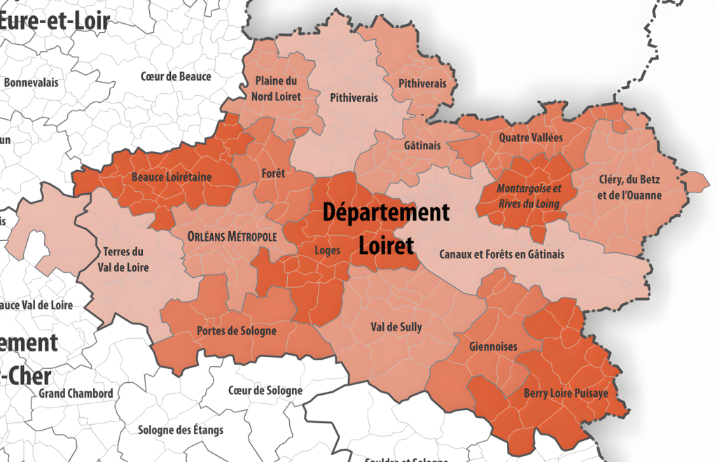 Carte des intercommunalités du Loiret.