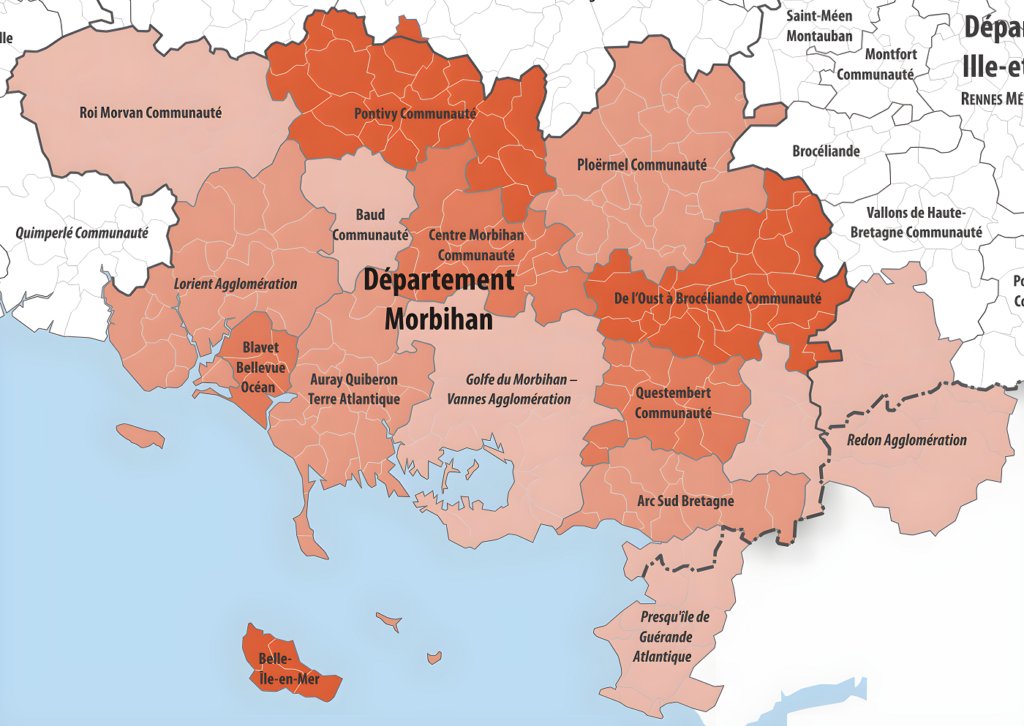 Carte des intercommunalités du Morbihan.