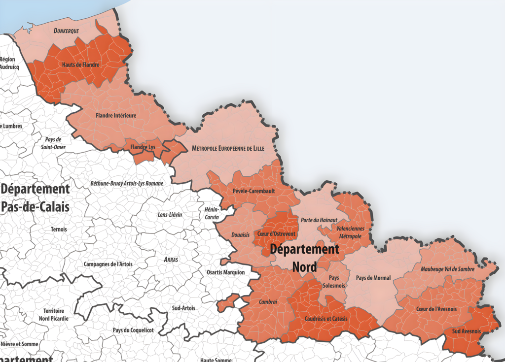 Carte des intercommunalités du Nord.