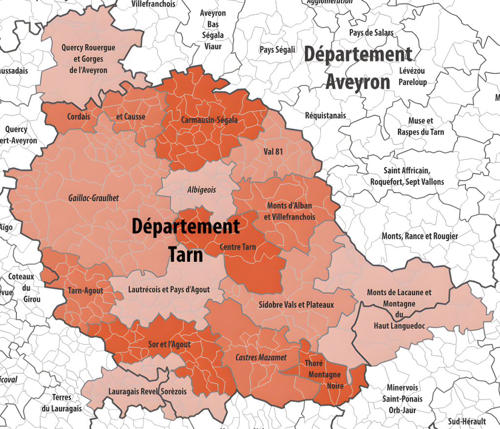 Carte des intercommunalités du Tarn.