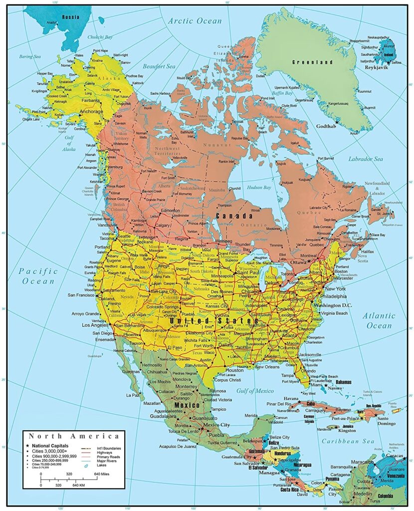 Carte des pays d'Amérique du Nord