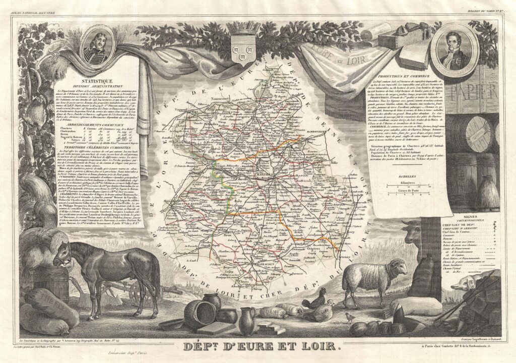Carte du département d'Eure-et-Loir 1852.