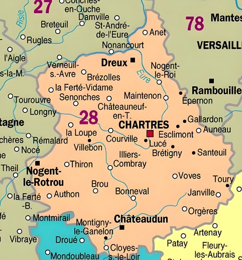 Carte des principales communes d'Eure-et-Loir.