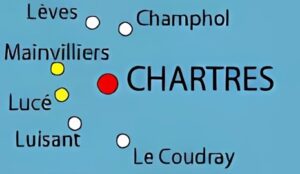 Principales villes autour de Chartres dans le département d'Eure-et-Loir.