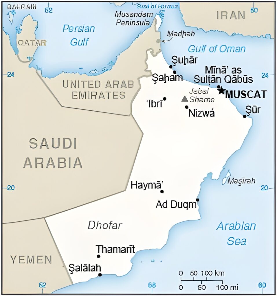 Carte des principales villes d'Oman