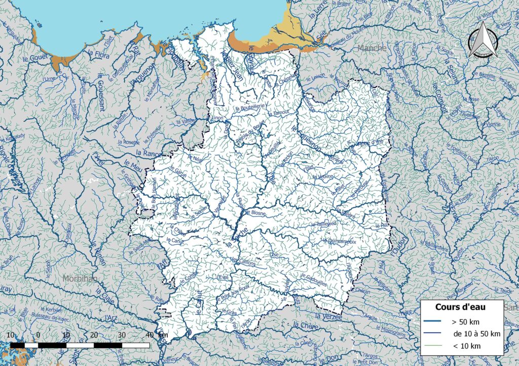 Carte du réseau hydrographique d'Ille-et-Vilaine.